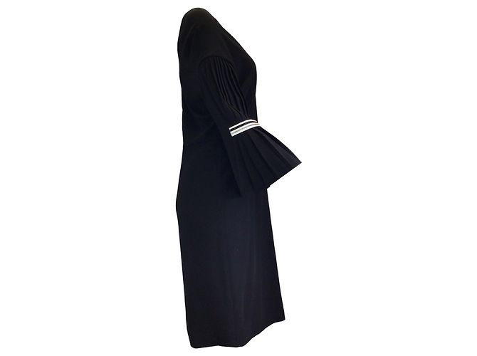 Abito midi Vionnet in crêpe nero con maniche a campana e scollo a V - vista 2