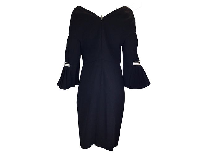 Abito midi Vionnet in crêpe nero con maniche a campana e scollo a V - vista 3