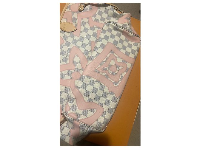Louis Vuitton Neverfull Edizione Tahitiana Damier Azur Graffiti Rosa Bianco - vista 2