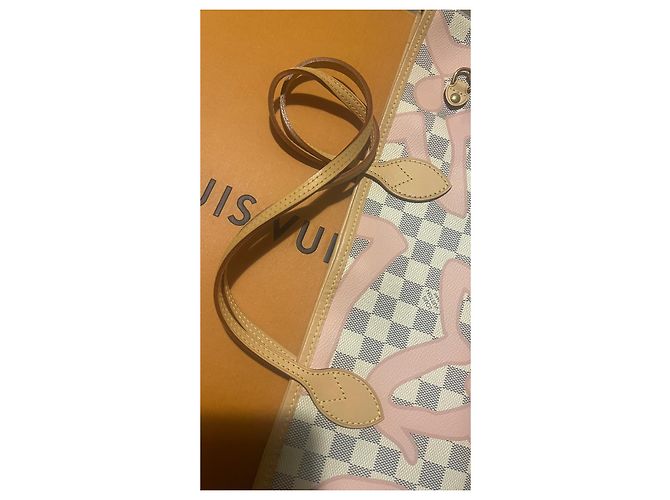 Louis Vuitton Neverfull Edizione Tahitiana Damier Azur Graffiti Rosa Bianco - vista 3