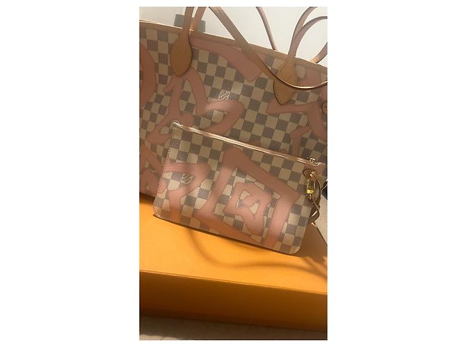 Louis Vuitton Neverfull Edizione Tahitiana Damier Azur Graffiti Rosa Bianco - vista 7