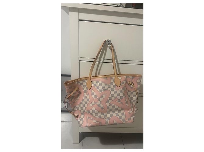 Louis Vuitton Neverfull Edizione Tahitiana Damier Azur Graffiti Rosa Bianco - vista 8