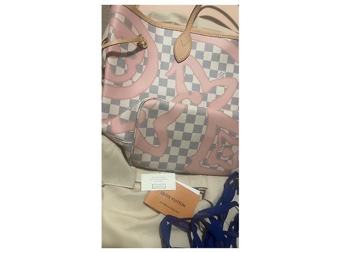 Louis Vuitton Neverfull Edizione Tahitiana Damier Azur Graffiti Rosa Bianco - vista 9
