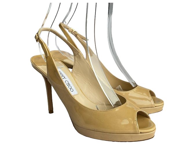 Décolleté Jimmy Choo Shaw Nude in vernice con punta aperta Beige - vista 2