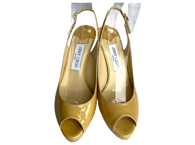 Décolleté Jimmy Choo Shaw Nude in vernice con punta aperta Beige - vista 6