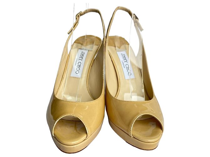 Décolleté Jimmy Choo Shaw Nude in vernice con punta aperta Beige - vista 7
