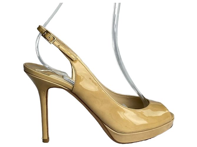 Décolleté Jimmy Choo Shaw Nude in vernice con punta aperta Beige - vista 9