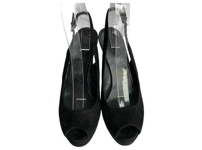 Sandali con zeppa Gucci in camoscio nero con plateau Silver hardware - vista 8