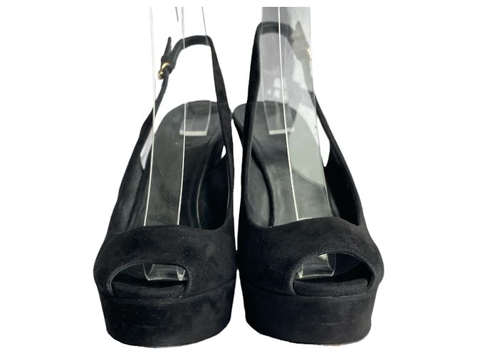 Sandali con zeppa Gucci in camoscio nero con plateau Silver hardware - vista 9