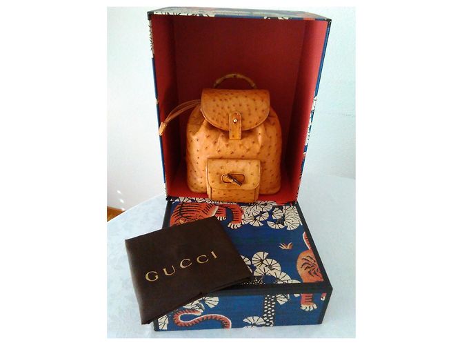 Bamboo GUCCI BAMBO ZAINO IN STRUZZO BEIGE. - vista 10