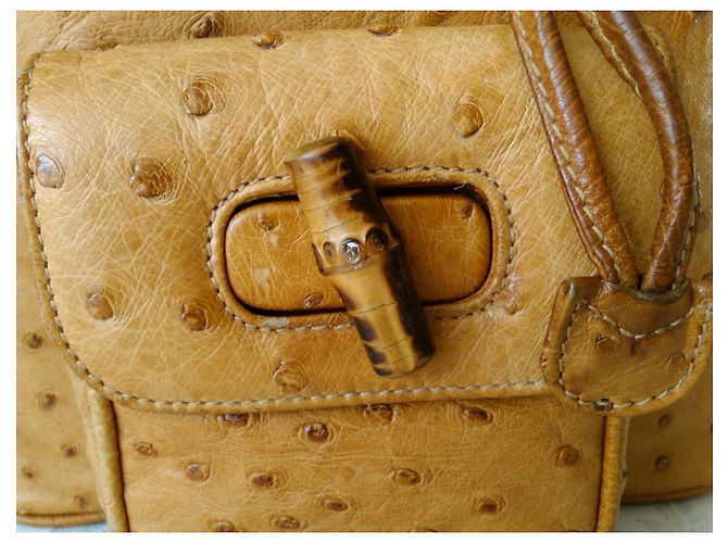 Bamboo GUCCI BAMBO ZAINO IN STRUZZO BEIGE. - vista 5
