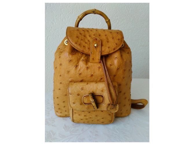 Bamboo GUCCI BAMBO ZAINO IN STRUZZO BEIGE. - vista 6
