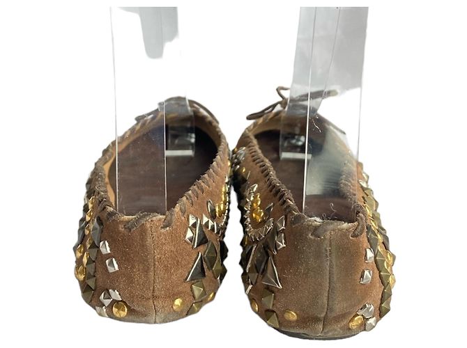 Bailarinas Dolce & Gabbana de ante marrón con tachuelas 37 Castaño Hardware de plata Gold hardware - vista 10