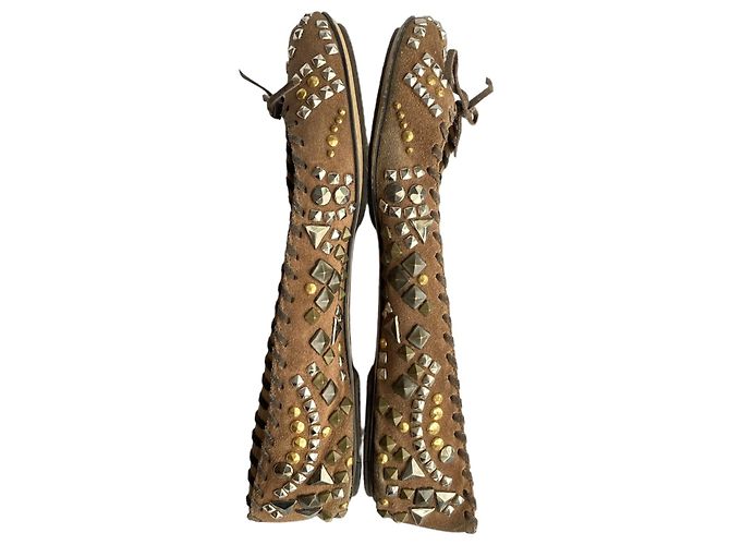 Bailarinas Dolce & Gabbana de ante marrón con tachuelas 37 Castaño Hardware de plata Gold hardware - vista 11