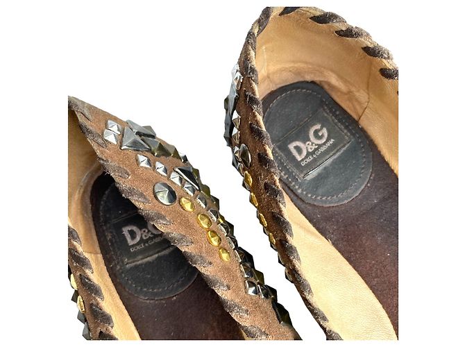 Bailarinas Dolce & Gabbana de ante marrón con tachuelas 37 Castaño Hardware de plata Gold hardware - vista 12