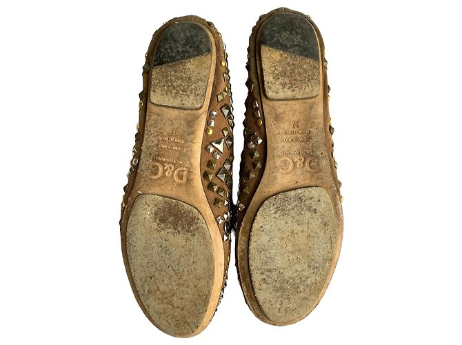 Bailarinas Dolce & Gabbana de ante marrón con tachuelas 37 Castaño Hardware de plata Gold hardware - vista 13