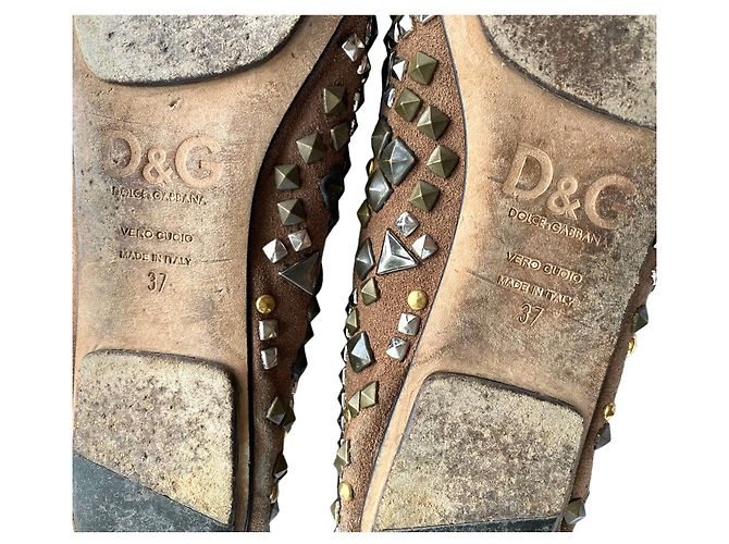 Bailarinas Dolce & Gabbana de ante marrón con tachuelas 37 Castaño Hardware de plata Gold hardware - vista 14