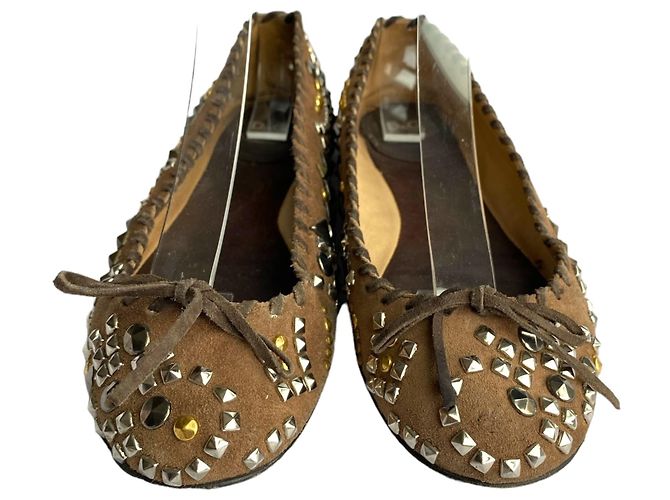 Bailarinas Dolce & Gabbana de ante marrón con tachuelas 37 Castaño Hardware de plata Gold hardware - vista 4