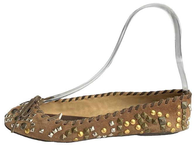 Bailarinas Dolce & Gabbana de ante marrón con tachuelas 37 Castaño Hardware de plata Gold hardware - vista 8
