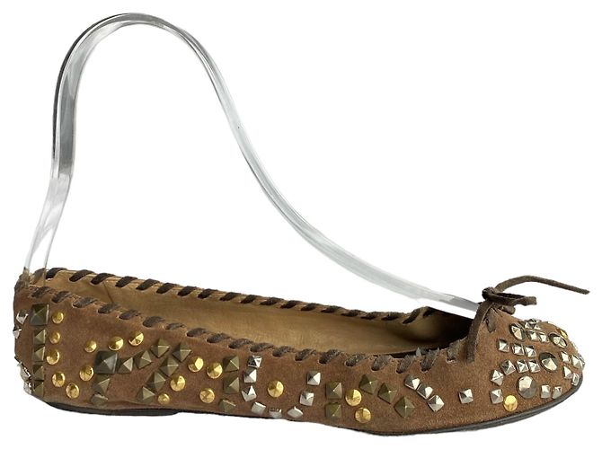 Bailarinas Dolce & Gabbana de ante marrón con tachuelas 37 Castaño Hardware de plata Gold hardware - vista 9