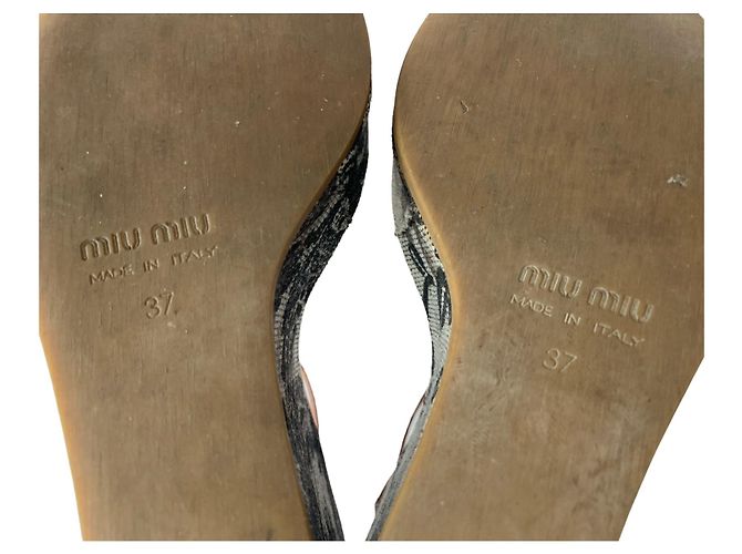 Sandali con zeppa Miu Miu in pelle marrone e tela con stampa floreale - vista 12