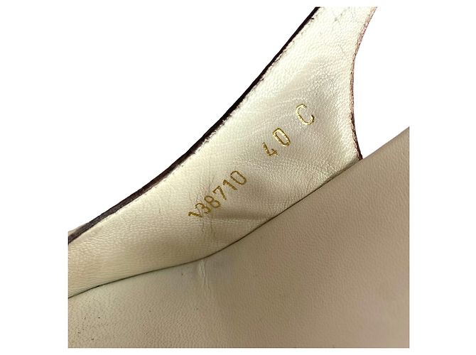 Sandali slingback Gucci Guccissima in tela beige con bambù Marrone - vista 10
