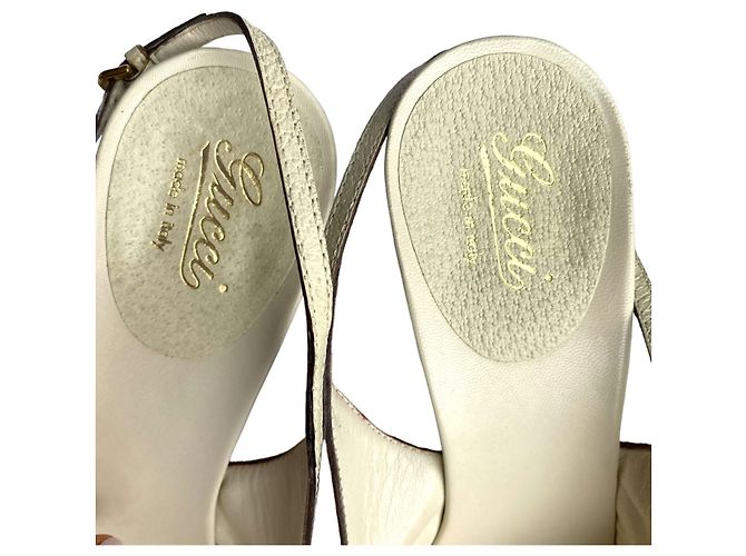 Sandali slingback Gucci Guccissima in tela beige con bambù Marrone - vista 9