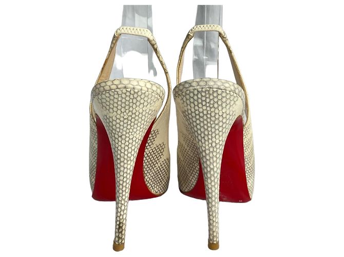 Christian Louboutin Private Number Décolleté Slingback Python Beige 40 - vista 10