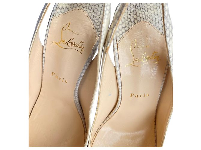 Christian Louboutin Private Number Décolleté Slingback Python Beige 40 - vista 11