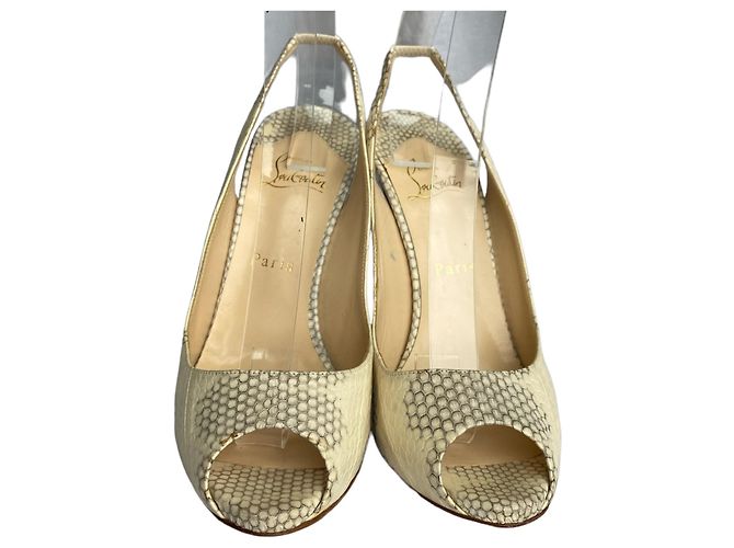 Christian Louboutin Private Number Décolleté Slingback Python Beige 40 - vista 3