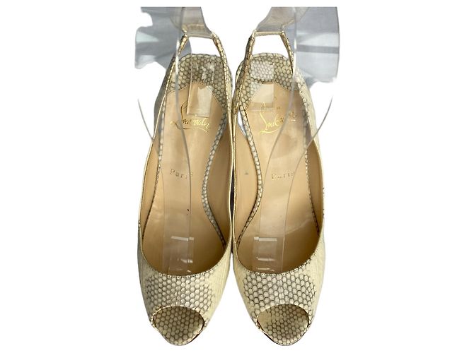 Christian Louboutin Private Number Décolleté Slingback Python Beige 40 - vista 4