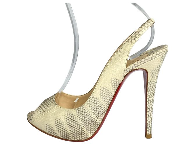 Christian Louboutin Private Number Décolleté Slingback Python Beige 40 - vista 7
