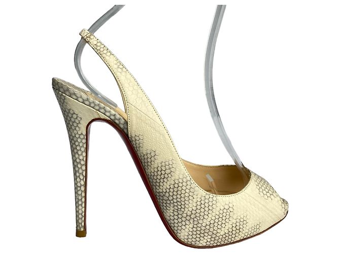 Christian Louboutin Private Number Décolleté Slingback Python Beige 40 - vista 8