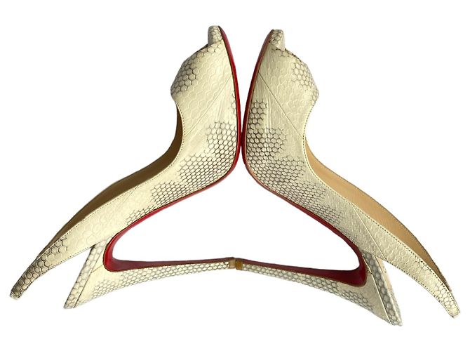 Christian Louboutin Private Number Décolleté Slingback Python Beige 40 - vista 9