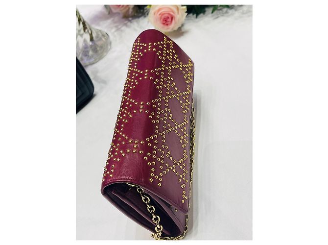 Cartera de cadena, Lady Dior Dorado Burdeos - vista 12