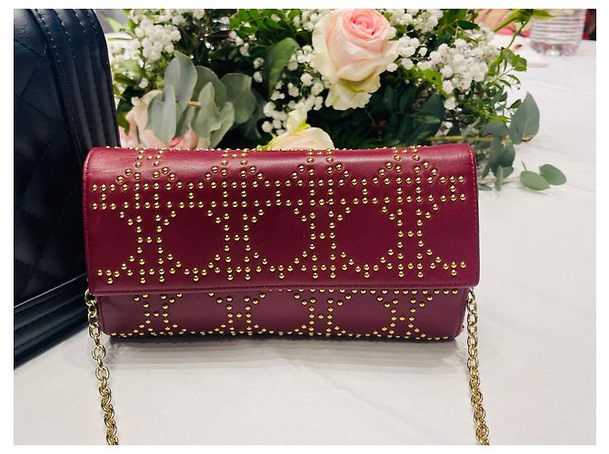 Cartera de cadena, Lady Dior Dorado Burdeos - vista 13