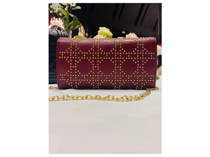 Cartera de cadena, Lady Dior Dorado Burdeos - vista 14