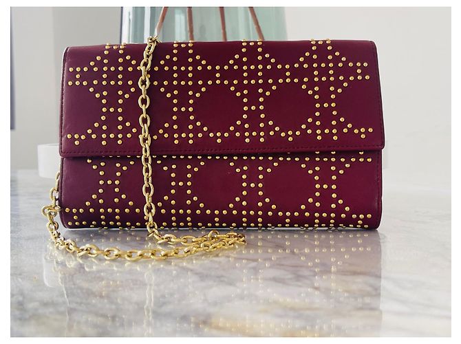 Cartera de cadena, Lady Dior Dorado Burdeos - vista 18