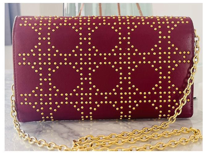Cartera de cadena, Lady Dior Dorado Burdeos - vista 6
