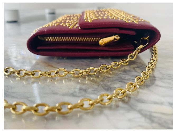 Cartera de cadena, Lady Dior Dorado Burdeos - vista 7
