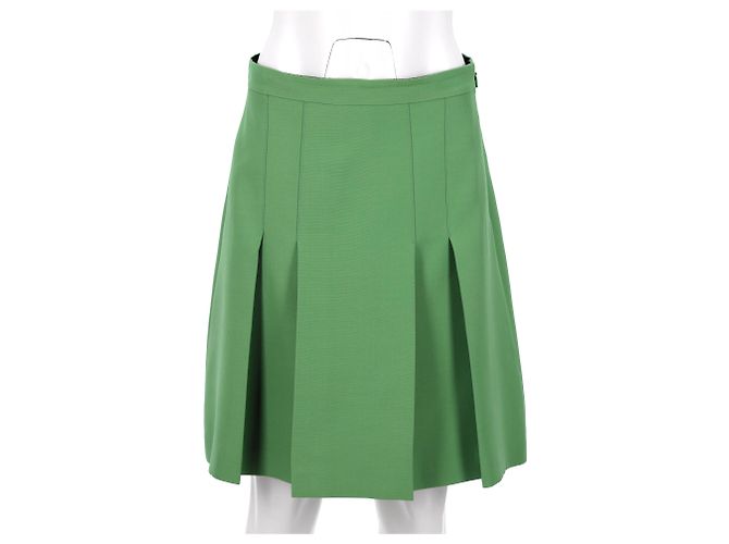 Falda Gucci Plisada De Lana Verde - vista 6
