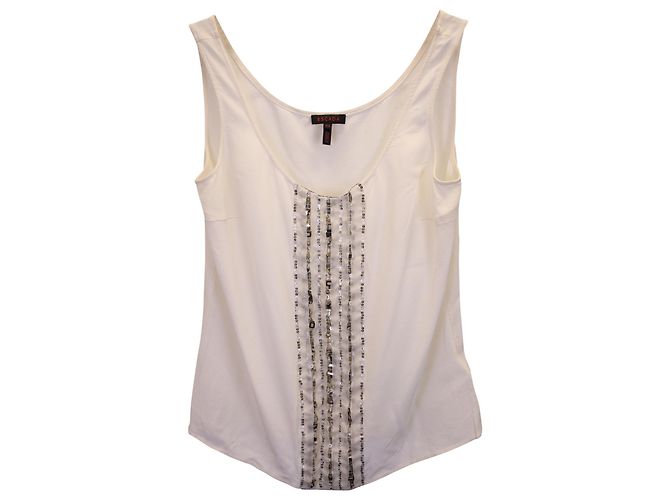 Top senza maniche con paillettes Escada in seta bianca Bianco - vista 5