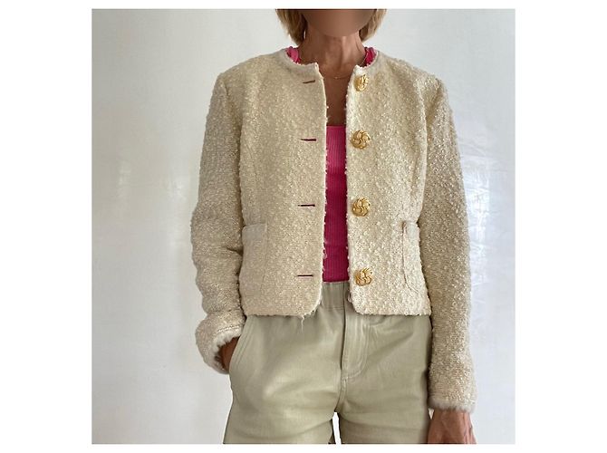 Autre Marque Francesco Ferri Elfenbeinjacke aus lockiger Wolle Francesco Ferri T. 38 Creme - Ansicht 13