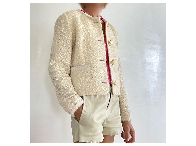 Autre Marque Francesco Ferri Elfenbeinjacke aus lockiger Wolle Francesco Ferri T. 38 Creme - Ansicht 2