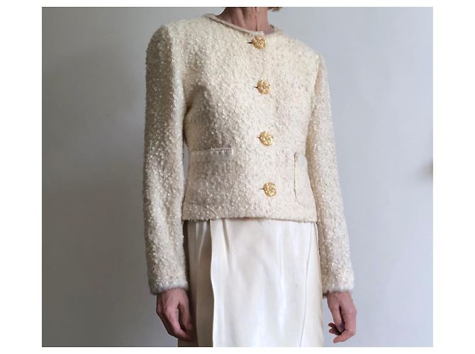 Autre Marque Francesco Ferri Elfenbeinjacke aus lockiger Wolle Francesco Ferri T. 38 Creme - Ansicht 3