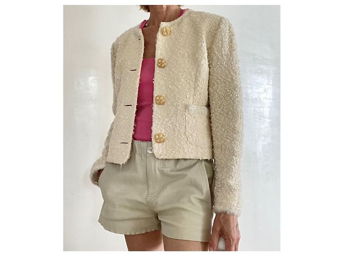 Autre Marque Francesco Ferri Elfenbeinjacke aus lockiger Wolle Francesco Ferri T. 38 Creme - Ansicht 4