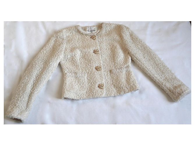 Autre Marque Francesco Ferri Elfenbeinjacke aus lockiger Wolle Francesco Ferri T. 38 Creme - Ansicht 6