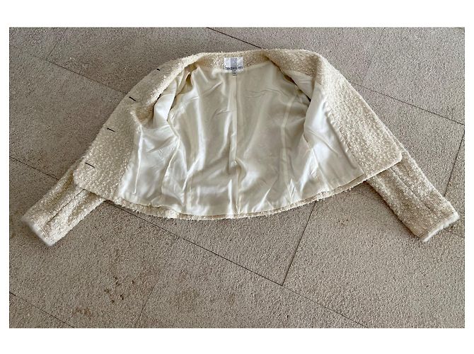 Autre Marque Francesco Ferri Elfenbeinjacke aus lockiger Wolle Francesco Ferri T. 38 Creme - Ansicht 8