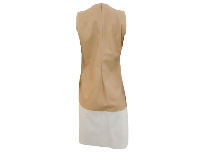 Reed Krakoff Elfenbeinfarbenes  / Hellbraunes ärmelloses Lederkleid - Ansicht 3