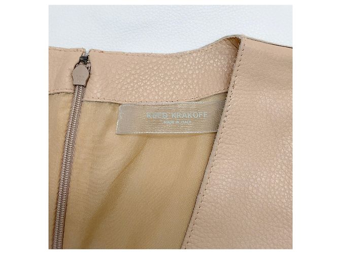 Reed Krakoff Elfenbeinfarbenes  / Hellbraunes ärmelloses Lederkleid - Ansicht 5